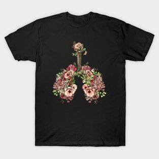 Lung Anatomy, vintage roses,Cancer Awareness T-Shirt